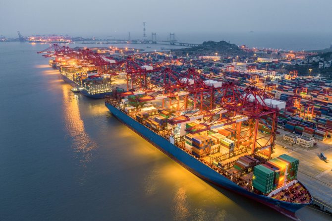 port of shanghai yangshan at dusk